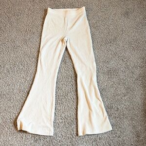 Aerie Cream Striped Flare Pants